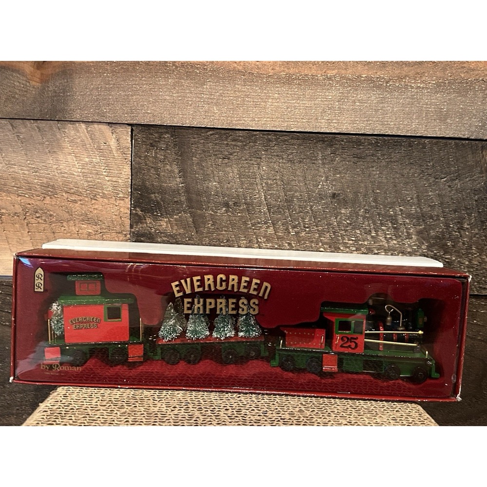 Vintage Roman Inc. Wooden Evergreen Express 1986‎ Mini Christmas Display Train